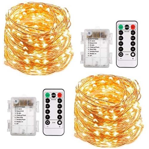 ECOWHO String Lights, 66ft 200 LED Battery Powered Fairy Lights, 8 Lighting Modes, Decorative Warm White Lights for Bedroom, Patio, Garden, Wedding (2 Pack)