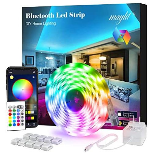 Led Strip Lights, 16.4 ft Bluetooth APP Controller RGB Led Light Strip, 5050 LEDs Music Sync Color Led Strip Lights Kit with Remote and 12V Power Supply for Bedroom, Room, Home Decoration