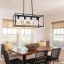 VINLUZ 4 Light Kitchen Island Pendant Light Black Modern Chandelier Industrial Ceiling Hanging Light Fixture for Dining Room Corridor Cafe