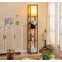 Garwarm LED Shelf Floor Lamp -Asian Wooden Frame-Tall Lights with Organizer Storage Display Shelves-Modern Standing Lamps for Living Room Bedrooms,Brown