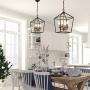 HUESLITE Farmhouse Chandelier, Vintage Foyer Lantern, 4 Light Pendant Light for Kitchen Island (Black+Gold)