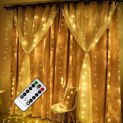 FFNIU Remote Curtain Lights, 8 Modes Twinkle Lights, Window String Lights for Bedroom Wall, Wedding, Patio, Warm White