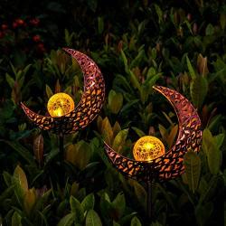 YUNLIGHTS Solar Garden Lights Outdoor, 2 Pack Moon Crackle Glass Globe Solar Stake Lights, IP64 Waterproof LED Solar Powered Garden Lights for Garden Patio Lawn Backyard Pathway Decoration(Warm White)