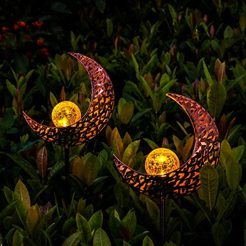 YUNLIGHTS Solar Garden Lights Outdoor, 2 Pack Moon Crackle Glass Globe Solar Stake Lights, IP64 Waterproof LED Solar Powered Garden Lights for Garden Patio Lawn Backyard Pathway Decoration(Warm White)