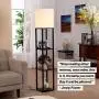 Brightech Maxwell Charger - Shelf Floor Lamp with USB Charging Ports and Electric Outlet - Tall, Narrow Tower Nightstand for Bedroom - Modern, Asian End Table with Light Attached - Black