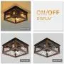 PUZHI HOME Farmhouse Wood Flush Mount Ceiling Light Fixture, Square Close to Ceiling Light Industrial Black Metal Rustic Island Light Fixtures with 4 E26 Blub Socket for Farmhouse Kitchen Dining Room