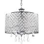 Kira Home Briolette 16'' 4-Light Modern Chic Crystal Chandelier + Round Beaded Drum Shade, Adjustable Height, Chrome Finish