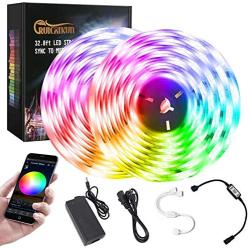 Bluetooth Music LED Lights Strip, 32.8ft LED Strip Lights for Bedroom, Smart-Phone Outdoor LED Lights Waterproof SMD5050 300LEDs Strip Lights with 12V Power Supply for Decor Holiday，Party and Room