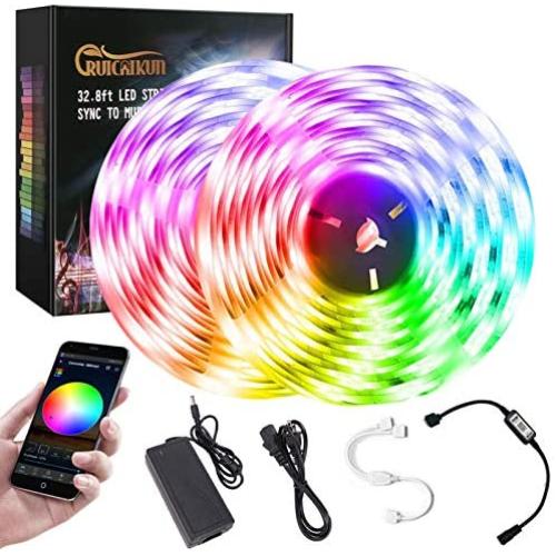 Bluetooth Music LED Lights Strip, 32.8ft LED Strip Lights for Bedroom, Smart-Phone Outdoor LED Lights Waterproof SMD5050 300LEDs Strip Lights with 12V Power Supply for Decor Holiday，Party and Room