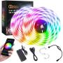 Bluetooth Music LED Lights Strip, 32.8ft LED Strip Lights for Bedroom, Smart-Phone Outdoor LED Lights Waterproof SMD5050 300LEDs Strip Lights with 12V Power Supply for Decor Holiday，Party and Room