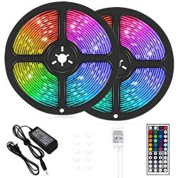 LED Strip Lights, 32.8 ft RGB Led Light Strip 600 LED 5050 SMD IP65 Waterproof RGB Flexible Light Strip Kit with 44 Key IR Remote RGB Controller, Strengthen Tape, 12V 5APower Supply12