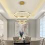 CCSUN Golden Round LED Chandelier,84w 6300-7100lm Acrylic Pendant Light 3 Rings Acrylic Chandelier Adjustable Height Circular Ceiling Light for Hallway Dining Room Bedroom Dimmable+Remote 40+60+80cm