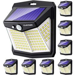 Claoner Solar Lights Outdoor, [128 LED/8 Packs] Solar Motion Lights 3 Working Modes Solar Wall Lights with 270°Wide Angle Wireless IP65 Waterproof Motion Sensor Security Lights for Yard Garage Deck