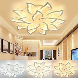 Modern LED Lotus Flower Petal Ceiling Chandelier Acrylic Home Lights 3 Colors Flush Mount LED Chandelier Home Lights for Dinning Room Bedroom Living Room Decor 110V (15 Heads)