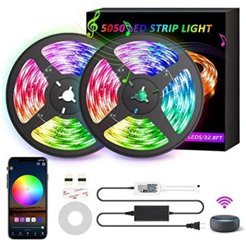 GSBLUNIE Smart WiFi LED Strip Lights,32.8ft RGB Color Changing Light Strips,LED Tape Lights with App Controlled,12V Power Supply,Sync to Music LEDs Lights for Bedroom,TV Backlight, Kitchen,Home