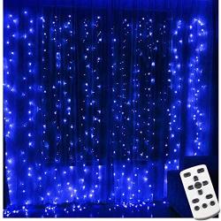 Lampmall Curtain Icicle Light Blue 300LED Window Curtain String Light with Remote Wedding Backdrop Lighting Bedroom String Fairy Lights Dimmable for Living Room Garden Parties, 9.8ft9.8ft