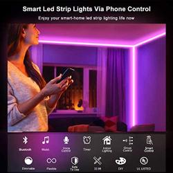 Smart Led Strip Lights, Music Sync Color Changing Led Strip Lights 32.8ft, Flexible Dimmable RGB Tape Light for Bedroom, Kitchen, TV, Party. Bluetooth Phone Controlled