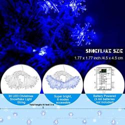 8 Modes Christmas String Lights 10 Feet 30 LED Christmas Snowflake Fairy Lights Battery Operated Waterproof Lights for Home Garden Patio Bedroom Christmas Outdoor Indoor Decorations (Blue)