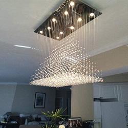 Moooni Modern Rectangular Raindrop Crystal Ceiling Lighting Fixture Pendant Chandelier LED Light for Dining Rooms Rectangle Chandeliers L40'' x W20'' x H36''