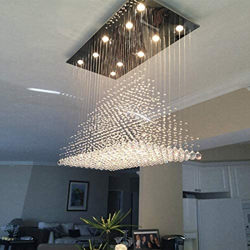 Moooni Modern Rectangular Raindrop Crystal Ceiling Lighting Fixture Pendant Chandelier LED Light for Dining Rooms Rectangle Chandeliers L40'' x W20'' x H36''