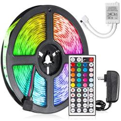 Jestar 5M 16.5ft LED Light Strip SMD 5050 RGB Waterproof with 44-Keys IR Remote Power Supply Flexible Color Changing LED Lighting Kit 150 LEDs for Home TV Backlit Bedroom Kitchen Indoor Decoration