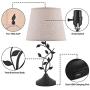 Dual USB Table Lamp, Kakanuo Traditional Bedside Lamp with USB Fast Charging Ports, Cream Drum Fabric Shade, Large Retro Table Lamp for Bedroom, Living Room, Black