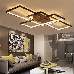 LED Living Room Dining Room Flush Mount Ceiling Light Fixtures Ceiling Hanging Lighting Dimmable Remote Acrylic Chandeliers Modern Designer 3 Rectangle Hotel Lobby Kitchen Bedroom (Black, L43.3 in)