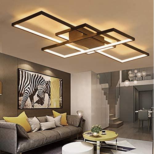 LED Living Room Dining Room Flush Mount Ceiling Light Fixtures Ceiling Hanging Lighting Dimmable Remote Acrylic Chandeliers Modern Designer 3 Rectangle Hotel Lobby Kitchen Bedroom (Black, L43.3 in)