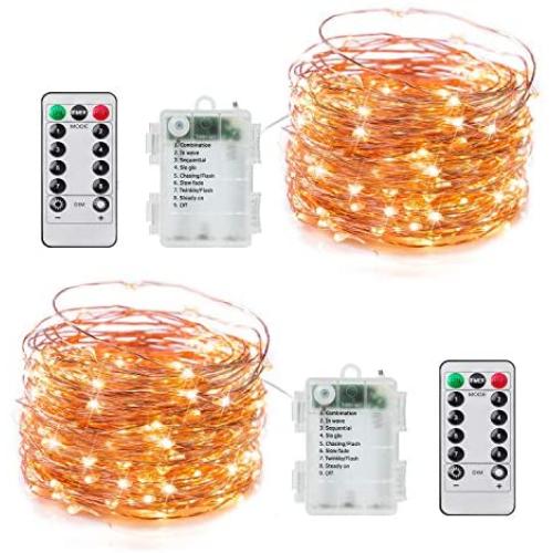 Fairy Lights Battery Operated 20 Feet 60 Led Firefly String Lights with Remote and Timer 8 Lighting Modes Waterproof Twinkle Lights for Crafts Bedroom Garden Party Christmas Warm White 2 Pack