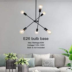 JHLBYL Sputnik Chandelier 6 Lights Black Mid Century Pendant Lighting Vintage Industrial Ceiling Light for Kitchen Dining Room Living Room