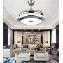 Fandian 42Inch Modern Ceiling Light with Fans Remote Control Retractable Blades for Living Room Bedroom Restaurant, Silver Color with Silent Motor (42In-2)