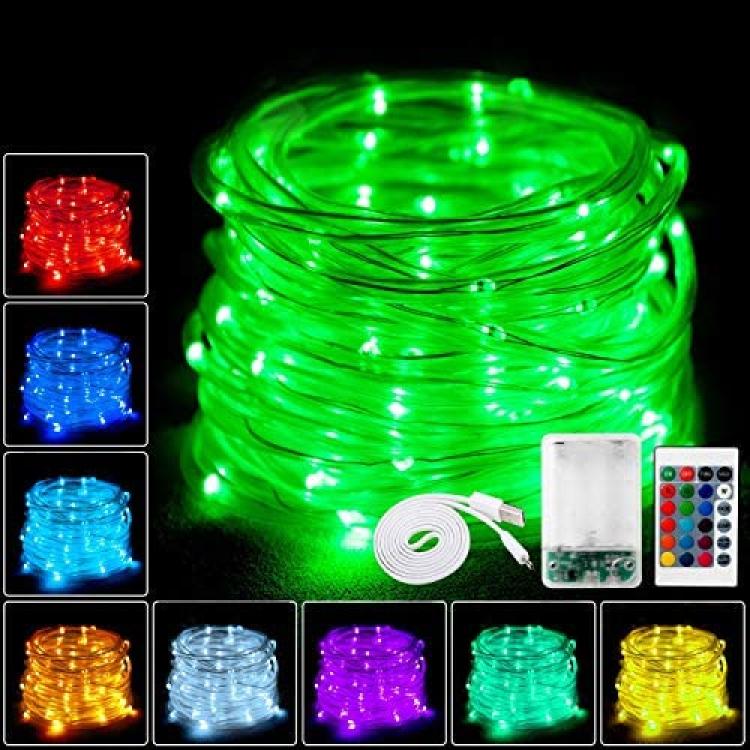 Led Rope Lights Outdoor Battery 100 LEDs 33ft RGB 16color USB or