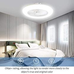 Sunifier Bladeless Ceiling Fan with Light, Remote Control Low Profile Modern Ceiling Fan with Lights, 3 Colors Flush Mount Ceiling Fan with Light for Living Room Bedroom Kitchen (White)