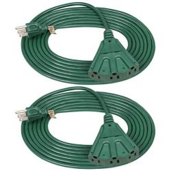 DEWENWILS 15 FT Green Outdoor Tri-Tap Extension Cord Splitter, Weatherproof 16/3 SJTW Power Cable for Christmas Decoration and Landscaping Lights, UL Listed, Pack of 2