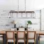Antilisha Farmhouse Chandelier TN004 Lighting Rectangle Geometric Lantern Cage Light Fixture Pendant Chandelier for Dining Rooms Kitchen Island Closet Wood Plant Silver Gray Finish Metal L35.4