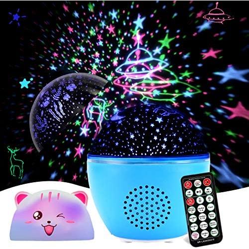 Night Light Projector, GEEHOOD Kids Star Projector Remote Timer lamp with Bluetooth Speaker, for Baby Bedroom, Birthday Gift, 2 Films and 1 cat lampshade(Upgraded Version)