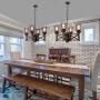 Eumyviv Wood Farmhouse Cage Rustic Chandelier Kitchen Island 4 Lights, 23.9'' Industrial Dinning Table Pendant Lamp Vintage Edison Ceiling Light Fixture, Brown & Black(C0074)