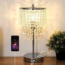 Xydstay Crystal Table Lamp, 3 Way Dimmable Bedside Touch Lamp Decorative Modern Lamp with USB Charging Port Elegant Beautiful Nightstand Lamp for Bedroom Living Room Office （LED Bulb Included)