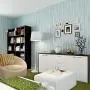 QIHANG Non-Woven Classic Flocking Plain Stripe Modern Fashion Wallpaper Wall Paper Roll for Living Room Bedroom Light Blue Color 0.53m x 10m=5.3㎡