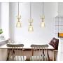 PLLP 3 Head Hanging Light Modern Dining Table Pendant Lamp Adjustable Transparent Glass Lampshade with Pattern Creative Copper Antler Pendant Light Dining Room Hanging Lamp Kitchen Island Bar Edison