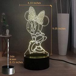 Laysinly Lovely Minnie Mouse LED Night Light, USB Remote Control Child Desk Lamp, Kids Bedroom Sleeping Night Lamp Decor Light, Cartoon Mickey Mouse 3D Acrylic Table Lamp, Children Birthday Xmas Gift