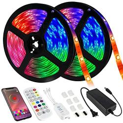 LED Strip Lights Kit Bedroom 32.8ft Bluetooth RGB 5050 Music Sync Color Changing 300 LED Light Strip with IR Remote, APP Controller, 3 Button Switch, for Home, TV, Party, Kitchen, DIY Decoration