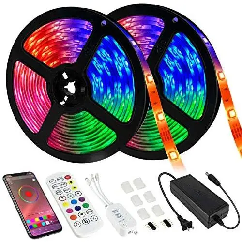 LED Strip Lights Kit Bedroom 32.8ft Bluetooth RGB 5050 Music Sync Color Changing 300 LED Light Strip with IR Remote, APP Controller, 3 Button Switch, for Home, TV, Party, Kitchen, DIY Decoration
