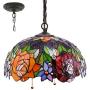 Tiffany Hanging Lamp 16 Inch Pendant Light Red Yellow Stained Glass Rose Shade Chandelier Ceiling Fixture S001 WERFACTORY Decorate Dining Living Room Bedroom Study Office Coffee Bar Hallway Loft