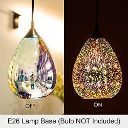 3D Glass Pendant Light, Modern Kitchen Pendant Lighting with Colored Hammered Shade, 3D Reflection Glass Hanging Pendant Ceiling Light Fixture for Living Room Bedroom Island Bar, 8in Chrome,2 Pack