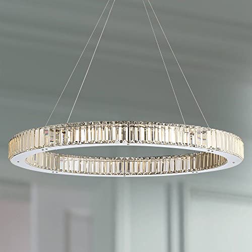 Vesta Chrome Pendant Chandelier 35 1/2& Wide Modern LED Ring Crystal Glass Fixture for Dining Room House Foyer Kitchen Island Entryway Bedroom Living Room - Possini Euro Design Vesta Chrome Pendant Chandelier 35 1/2& Wide Modern LED Ring Crystal Glass Fixture for Dining Room House Foyer Kitchen Island Entryway Bedroom Living Room - Possini Euro Design