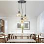 Vintage 3 Lights Kitchen Chandelier, Island Cognac Glass Cluster Pendant Chandelier Ceiling Hanging Linear Light Fixtures with Black Plate for Dining Room Bar Shop