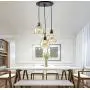 Vintage 3 Lights Kitchen Chandelier, Island Cognac Glass Cluster Pendant Chandelier Ceiling Hanging Linear Light Fixtures with Black Plate for Dining Room Bar Shop