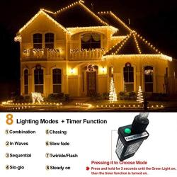 KNONEW LED Icicle Lights, 400 LEDs, 32ft, 8 Modes, Curtain Fairy Light with 75 Drops, Clear Wire LED String Decor for Christmas/Thanksgiving/Easter/Halloween/Party Backdrops Decorations (Warm White)