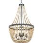 Lampundit Farmhouse Wood Beaded Chandelier 4 Lights, Handmade Wood Light Fixture for Dining & Living Room, Foyer, Bedroom, Kitchen Island and Entryway, Bronze Finish & Natural Color